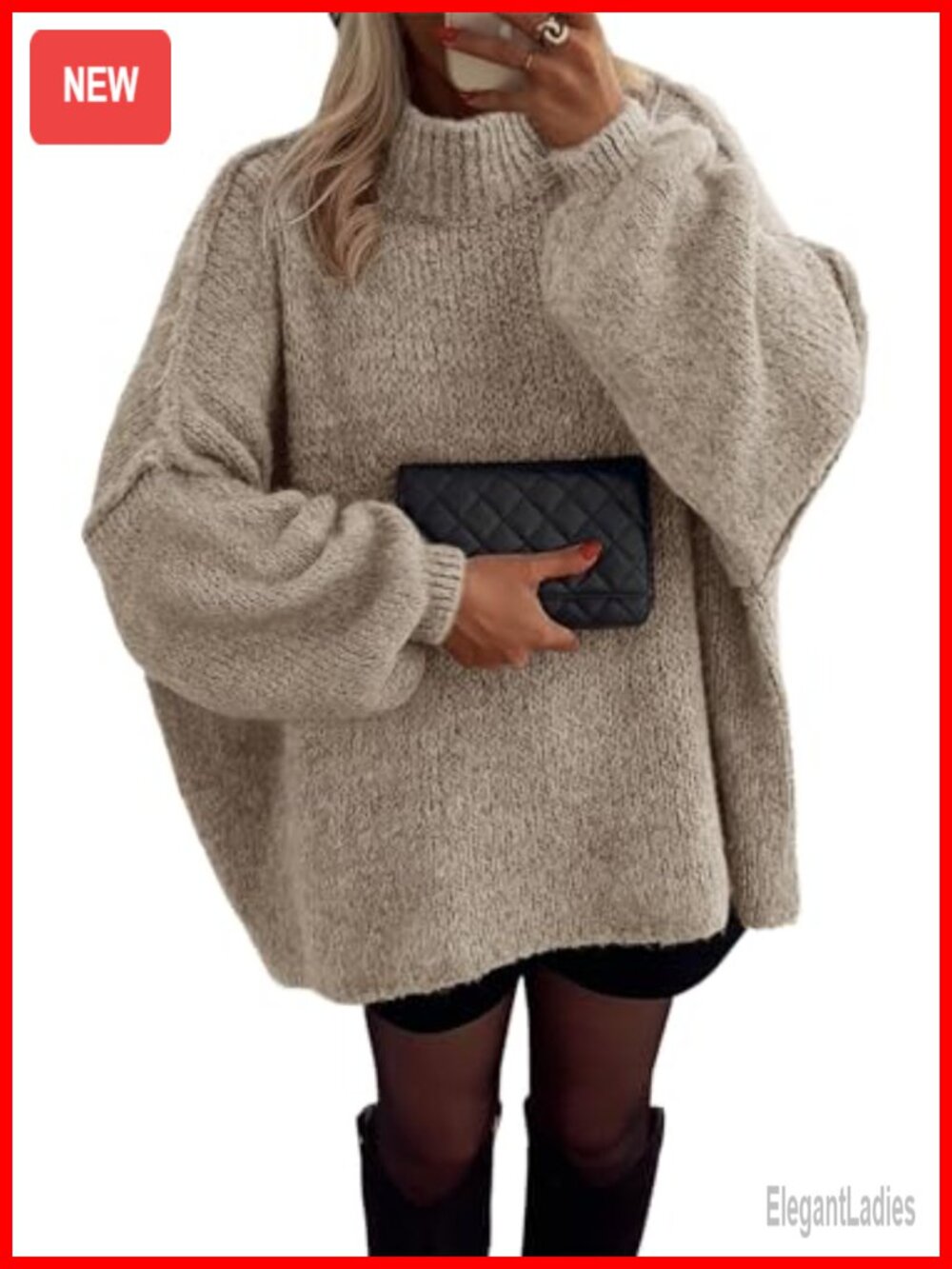 Oversized Chunky Knit Mock Neck Sweater Loose Fit Fall Pullover